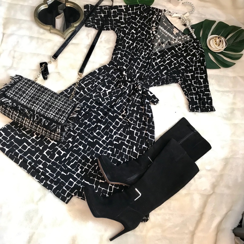 Black and white print 3/4 sleeve dress w bogo top! - Picture 1 of 8